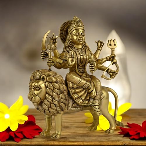 Image of Brass Durga MATA Idol /Murti for Puja Height:- 8.4 Inch