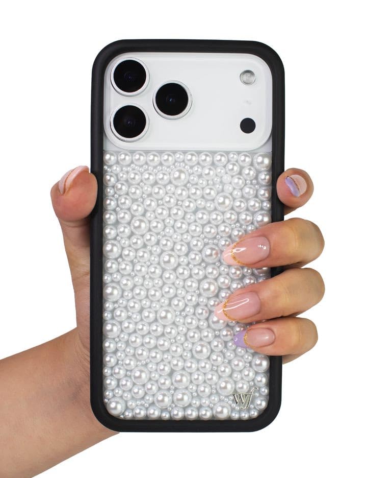 Image of Wildflower Cases - Compatible with iPhone 16 | Protective Black Bumper, 6.5ft Drop Test Certified, Women Owned Small Business | Trendy Classy Elegant Cute | Pearl - White