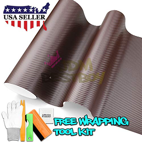 Jdmbestboy 4"X8" (10Cmx20Cm) Sample 3D Brown Carbon Fiber Matte Textured Vinyl Wrap Car Decoration Sticker Air Relasese Bubble Free Self Adhesive Decal Film #TOP1