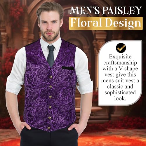 Oliver George Men’s Victorian Gothic Steampunk Paisley Suit Vest Formal Waistcoat Tuxedo Dress Vest for Men3