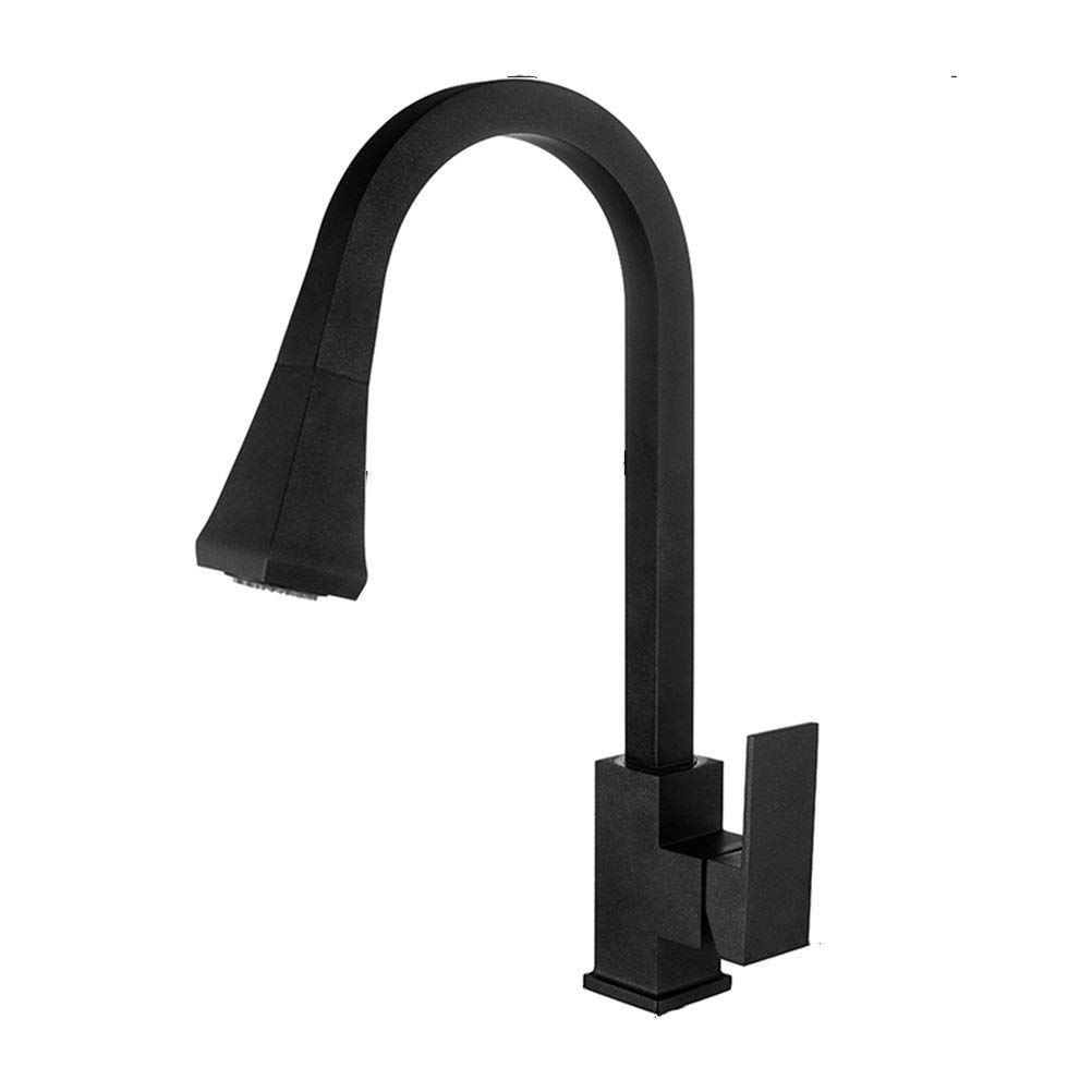 Robinet de cuisine noir extractible mitigeur monocommande pivotant à 360° pour eau chaude et froide