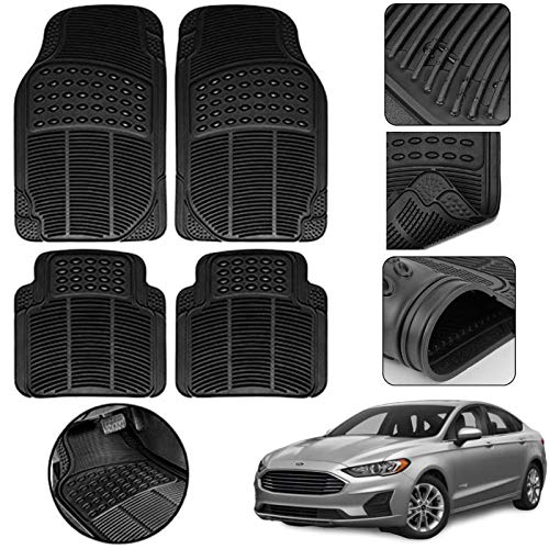 Cabix Car mat | Anti Skid Footmat | Solid Black Universal Fit | 7904 Model | All Season Rubber & Polyvinyl Chloride Complete mat Set for Ford Fusion, Black (Set of 4)