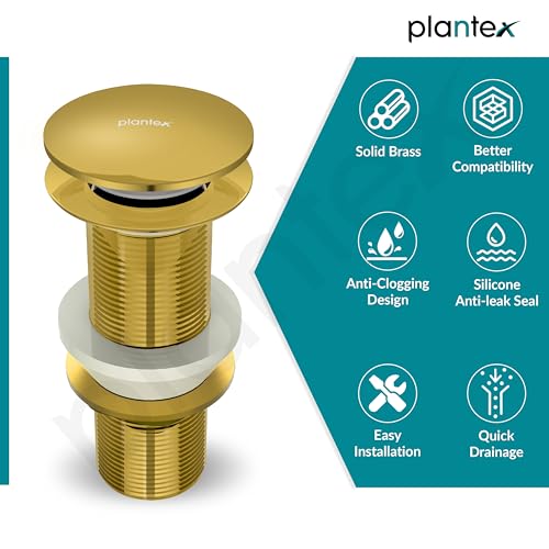 Image of Plantex Pure Brass Waste Coupling /5 inch Drain Outlet System Full Thread Pop up Waste Coupling for Wash Basin (Glossy Gold - Pack of 1)