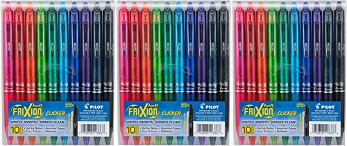 PILOT FriXion Clicker Erasable, Refillable & Retractable Gel Ink Pens, Fine Point, Assorted Color Inks, 10-Pack (FXC10001F-P)-(Set of 3)
