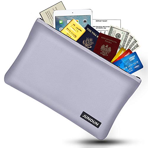 JUNDUN Fireproof Money Bag, 10.6"x6.7" Fireproof and Waterproof Cash Bag with Zipper Closure,Fireproof Safe Storage Envelope for Document,Passport,Jewelry