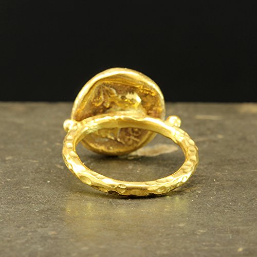 Miniatura 7 de Caprixus Signet Ring 925 Sterling Silver Ring Ancient Greek Athens Athena Coin Ring 24K Gold Vermeil Designer Handmade Rings for Women Hammered