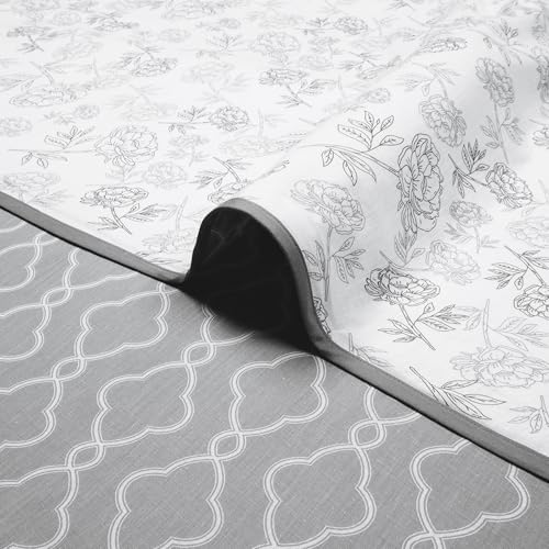 Image of Story@Home Quilted King Size Bed Cotton 100% | 150GSM 225 x 240 CM Quilt AC Blanket for Summer | AC Comforter Double Bed |Grey & White, Floral & Moroccan Reversible Design Duvet | All-Season Blanket