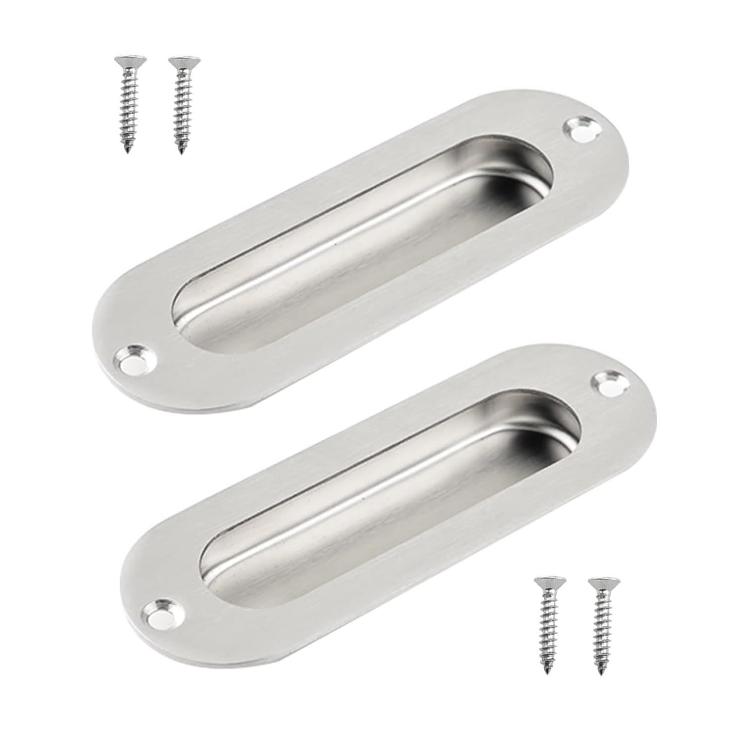 MiJunHD Recessed Flush Door Handles Stainless Steel Cabinet & Furniture Door Pulls 102 * 51mm Silver Rectangle Handles/Pulls for Interior & Closet Doors (2*Silver 120 * 40mm Round)