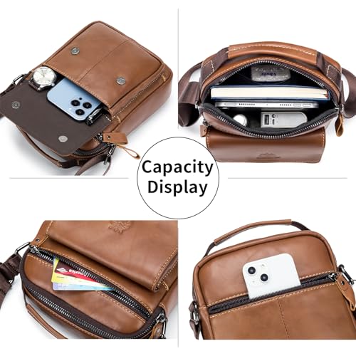 Image of Small Leather Messenger Bag for Men, Man Bag Crossbody, Men's Shoulder Bags Leather Man Purse Handbag
