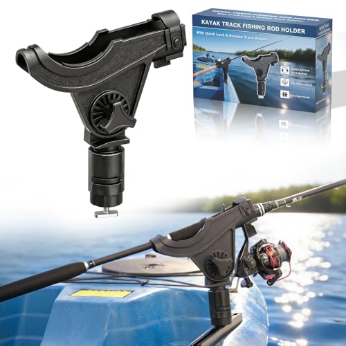 Huntury Kayak Track Fishing Rod Holder with Twist-to-Lock Adapter 360 Degree Adjustable Track Adapter Compatible with Spinning Baitcasting Kayak Fishing Accessories(Pack of 1)