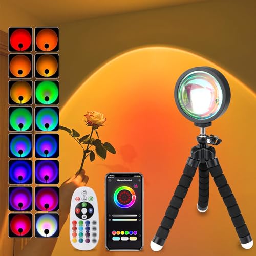 La Mejor Recopilación de Lámparas ambientadoras - los preferidos. 43 Nasjac Lámpara Sunset Multifuncional, Luz Atardecer de Multicolor con Control Remoto y App Controlar,Lámpara de Puesta de Sol Ratación 360° para Fotografía, Fiesta, Live,...