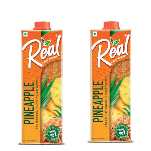 Image of DABUR Real Pineapple Fruit Juice-1L (Pack Of 2)Rich In Vitamin C|No Added Preservatives,No Artificial Colors&Flavours|Goodness Of Best Fruits|Daily Dose Of Fruit Nutrition|Refreshing&Energising Drink