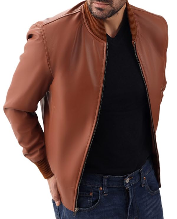 Milano Men's Varsity Style Leather Bomber Jacket - Genuine Lambskin MA-1 Casual Fashion Classic Jacket3