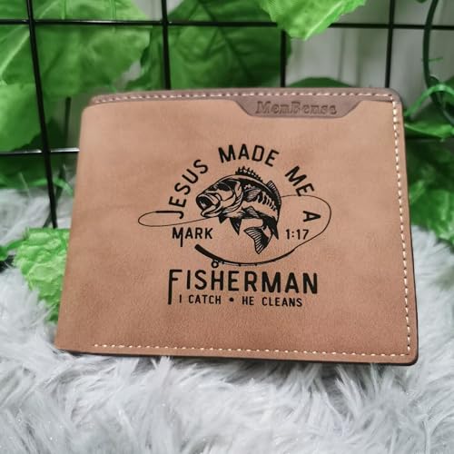 Kasutoo Men's PU Wallet Multiple Card Slots, Id Window with Laser Engraving Pattern (Jesus Made Me a Marked Fisherman)3