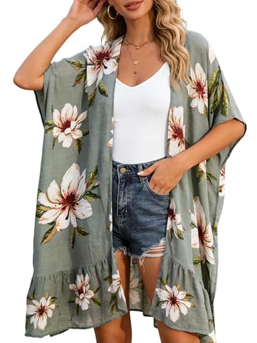 Image of Spicy Sandia Kimonos for Women Floral Beach Cover Up Loose Swimsuit Bathing Suit Coverup Cardigan for Summer Swimwear