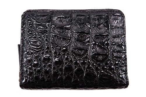 Genuine Crocodile Backbone Skin Leather Business Credit Card Holder Zip Around Wallet (Black)2