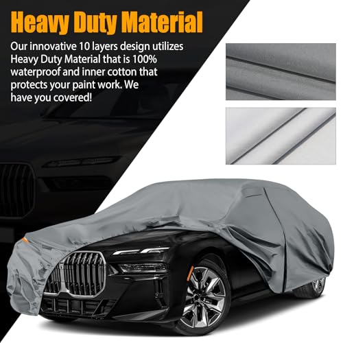 Image of Waterproof Premium Car Covers Replace for 2008-2025 BMW 7 Series, 10 Layers Heavy Duty with Cotton Liner All Weather Car Cover with Zipper Door, Windproof Bands for Snow Rain Dust Protection