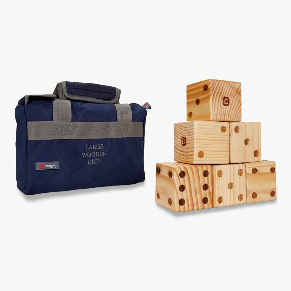Juego de dados de madera – Fabricado en India – Madera de pino – 9 x 9 x 9 cm – 6 piezas incluye bolsa de transporte – Original y calidad – Super y profesional