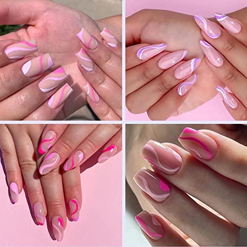 8Sheets Line Nail Stickers Spring Wavy Decals 3D Self-Adhesive Colorful Wave Stripe Lines Nail Supplies, French Nail Art Stickers For Women Acrylic Nails Decoration #TOP5