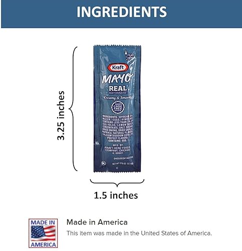 Miniatura 3 de Bag-n-Dash 200 paquetes de condimentos Kraft Real Mayo - Paquetes de una sola porción de Mayo con clip CMC Products - Perfecto para almuerzos en