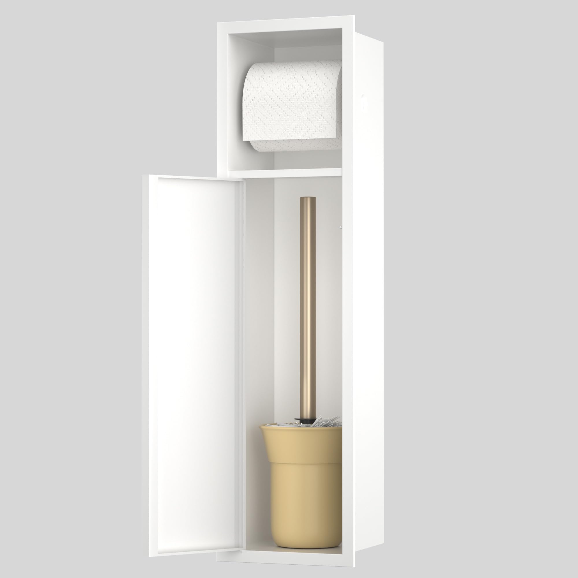 Toilet Paper Niche, Recessed Toilet Brush Holder with Cabinet, 304 Stainless Steel Toilet Paper Holder for Bathroom Renovation (White)