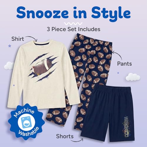 Image of US Angels Boys Pajamas Set | 3-Piece Pant, Shirt, Shorts Sleepwear Pjs for Kids | Loose Fit, Soft, Breathable Blue Plaid
