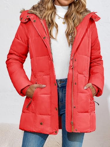 Remikstyt Womens Coats Winter Zipper Hooded Faux Fur Inside Down Jackets4