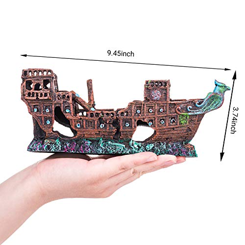 Image of Aquarium Pirate Ship Decorations - Fish Tank Ornaments, Resin Material Shipwreck Decor, Eco-Friendly for Freshwater & Saltwater Aquariums