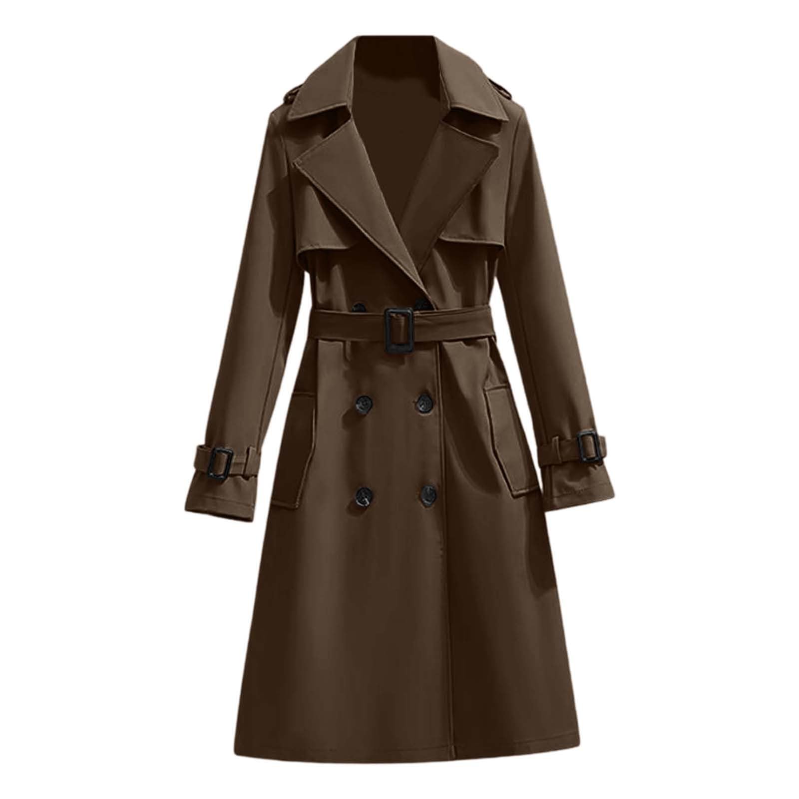 Trench da donna lungo cappotto invernale con cintura classico doppio petto elegante soprabito per autunno inverno giorni di pioggia casual abbigliamento all'aperto