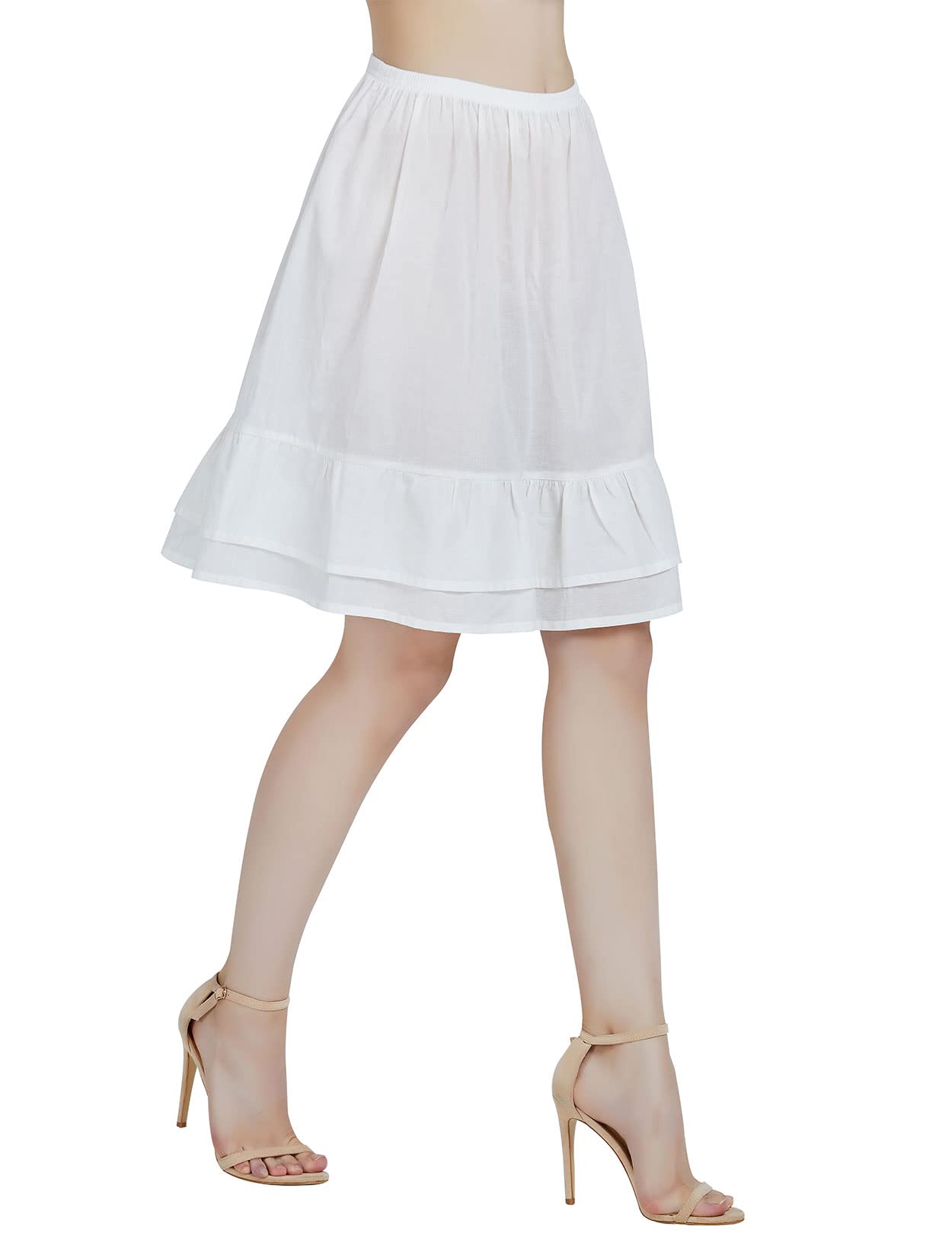BEAUTELICATE Halka damska, 100% bawełna, vintage, półbrock, krótka, długa, halka z falbanką, długość do kolan, do sukienki Dirndl, przezroczyste sukienki, Jasna kość słoniowa - 55 cm, S