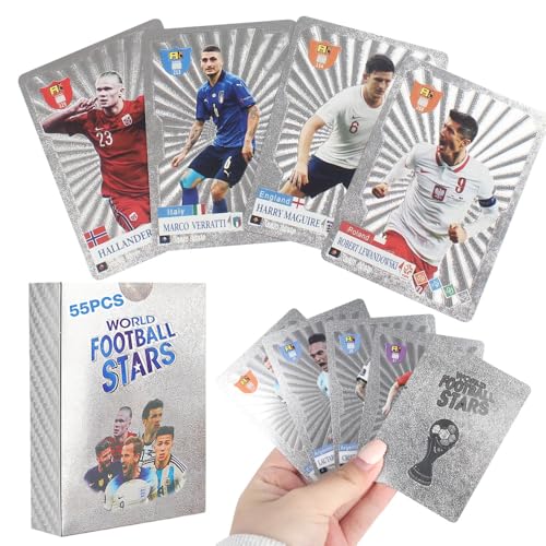 FENGQ World Cup Fútbol Star Cartas, 55 tarjetas de fútbol, UEFA Champions League Fútbol, Tarjetas coleccionables de fútbol para niños para coleccionar tarjetas para fans de niños, adolescentes y