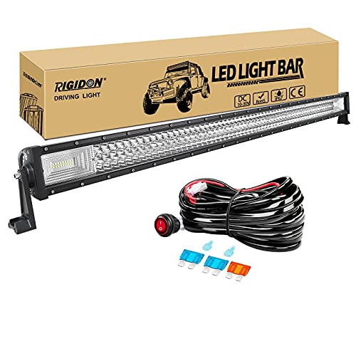 RIGIDON 50 Pulgadas 127 cm 648W delgado barra de luz led y 12V kit de cableado, 7D largo alcance barras luminosas led para off road todoterreno camión coche ATV SUV 4x4, Lámpara de conducción 6000K