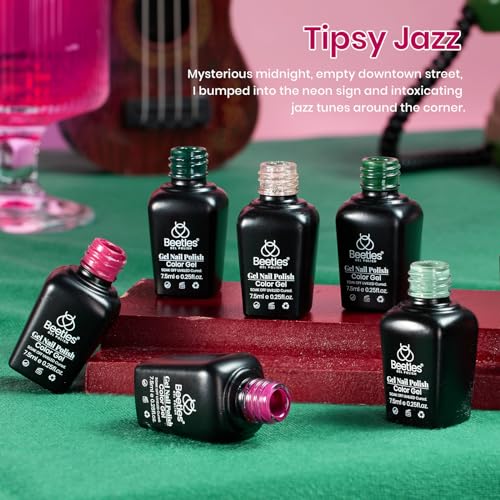 Image of Beetles Gel Nail Polish Set, Burgundy Purple Red Green Glitter Gel Polish Soak Off Nail Art Beauty Gift Set for Women