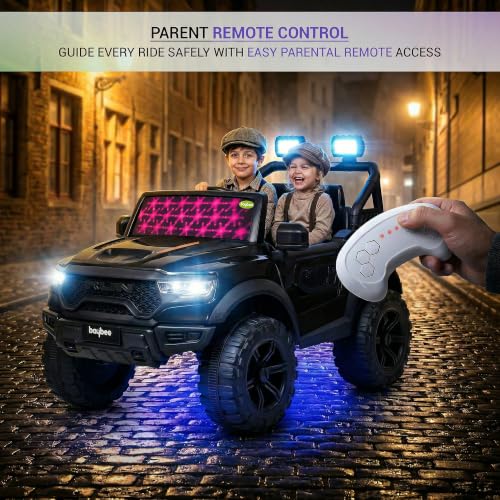 Image of Baybee 4x4 TurboX Pro Electric Car for Kids with Remote Control | Baby Electric Rideon Cars with Swing Mode, RGB Lights & Music | Rechargeable Battery Operated Jeep for Kids 2+ Years (Metallic Black)