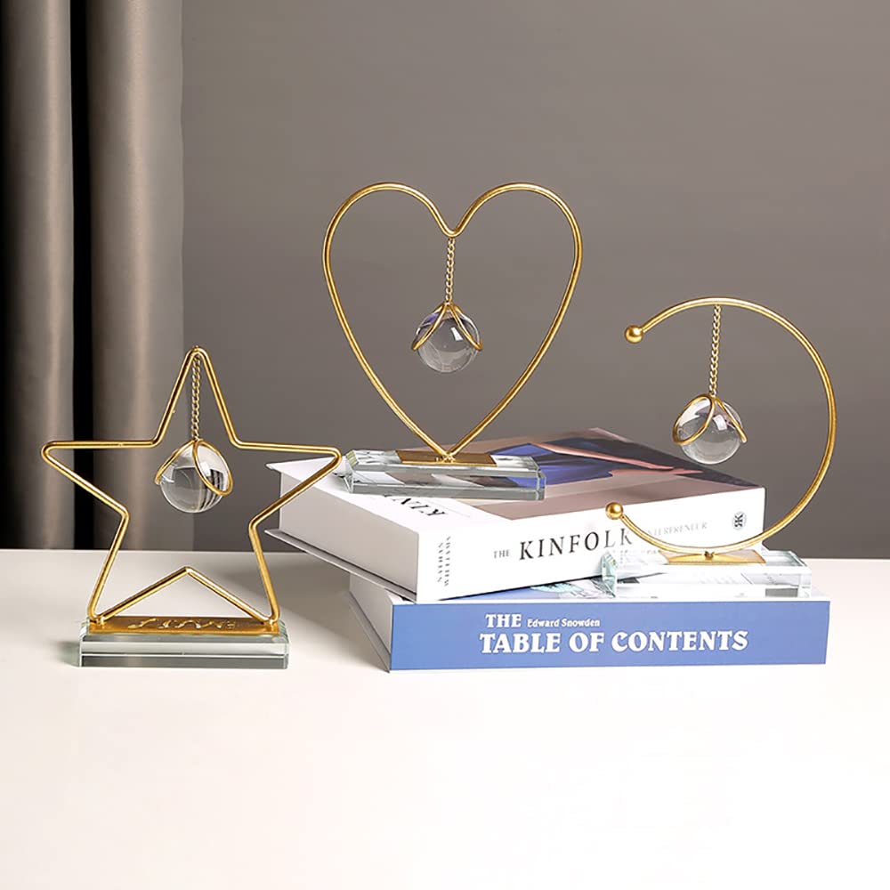 Boule en verre transparent avec ornements dorés, boule en verre d'art abstrait moderne, bibliothèque de bureau à domicile, salon (amour Boule en verre transparent avec ornements dorés, boule en verre d'art abstrait moderne, bibliothèque de bureau à domicile, salon (amour