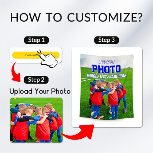 Custom Blanket with Picture, Personalized Blankets for Kids, Customized Team Gifts with Photo Text, Warm Flannel Throw for Women Men Team Player, 50"x60"