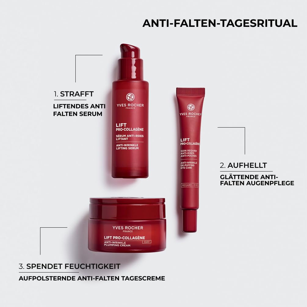Yves Rocher LIFT Pro-COLLAGÈNE Anti-Aging Set – Tagescreme 50ml + Nachtcreme 50ml + Serum 30ml – Mit Kollagen & Hyaluronsäure – Straffende Anti-Falten Gesichtspflege Routine