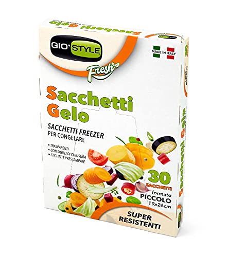 30 pz SACCHETTI GELO 19X26 da 30 µ , materiale idoneo al contatto con tutti gli alimenti , con i requisiti essenziali ai fini della conformità della legislazione comunitaria e Italiana..