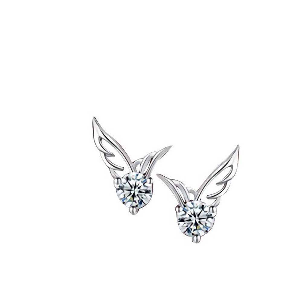 925 Sterling Silver Earrings jewellery beautiful pierced stud angel wings with cubic zirconia (in a Box) Premium Quality