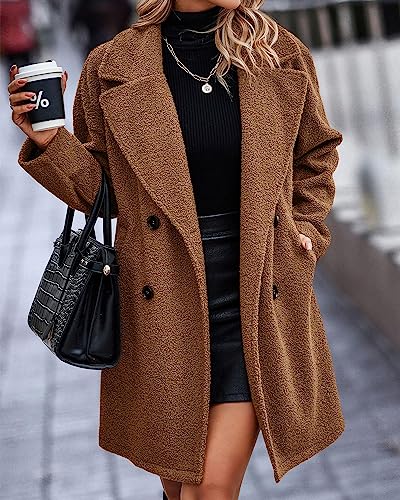 BTFBM Women 2025 Winter Faux Fur Coats Lapel Long Sleeve Fuzzy Fleece Outerwear Button Down Sherpa Jackets Fall Outfits2