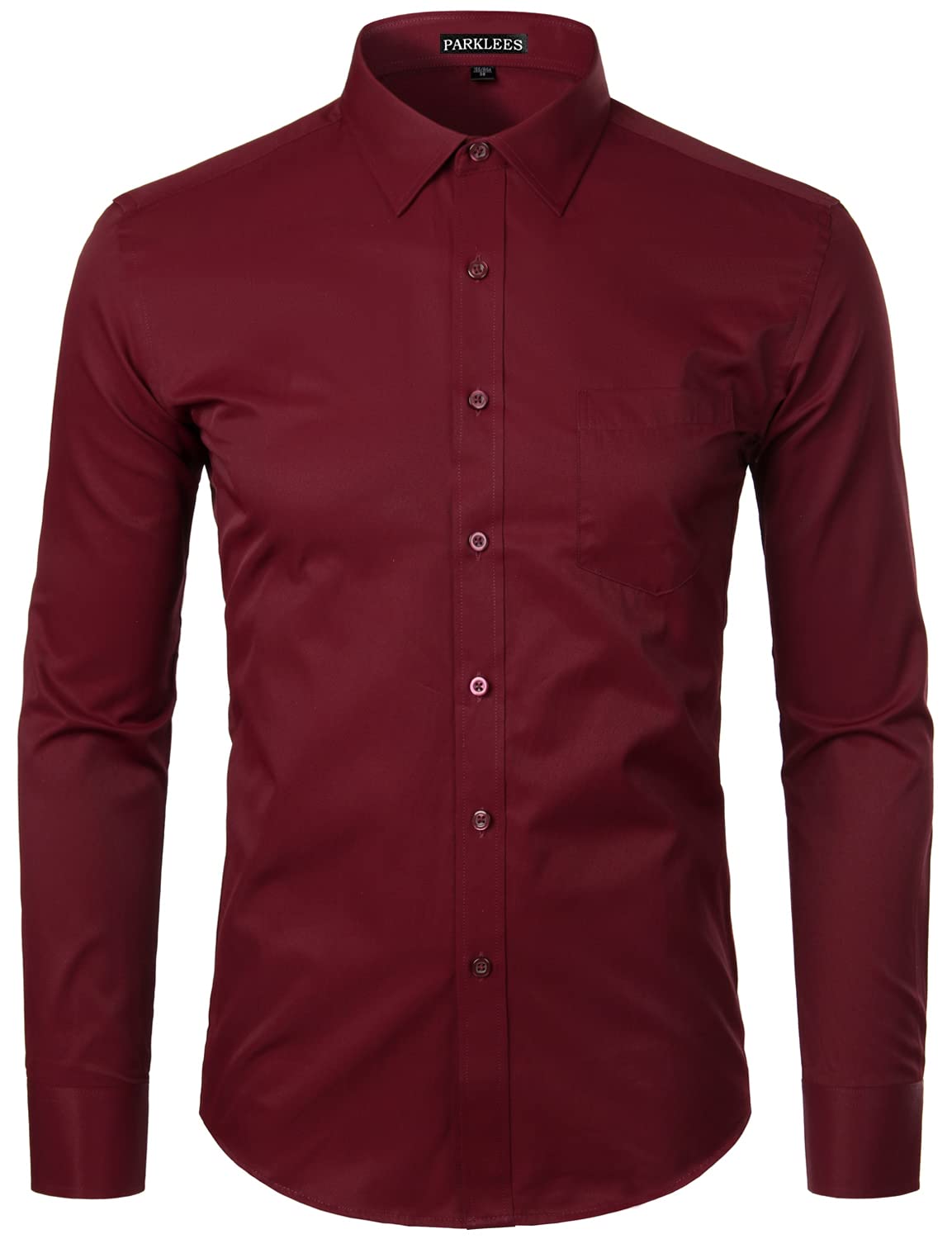 PARKLEES Camicia da uomo a maniche lunghe tinta unita slim fit casual business formale abbottonatura camicie con tasca