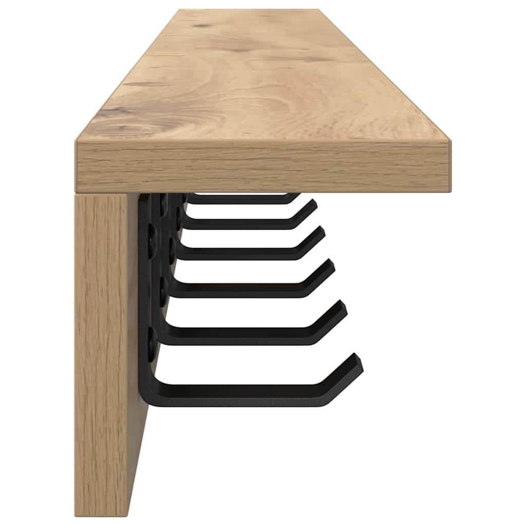Wandgarderobe Artisan-Eiche 100 x 10,5 x 10,5 cm, Wand-Kleiderständer mit Haken und Ablage aus Holzwerkstoff, Moderne Garderobenleiste für Flur und Diele, Platzsparende Wandmontage
