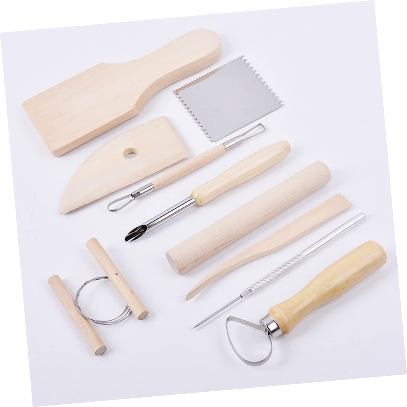 OSALADI 10-Piece Set Wood Handle Clay Tools Stainless Steel Clay Accessory for Doll Making