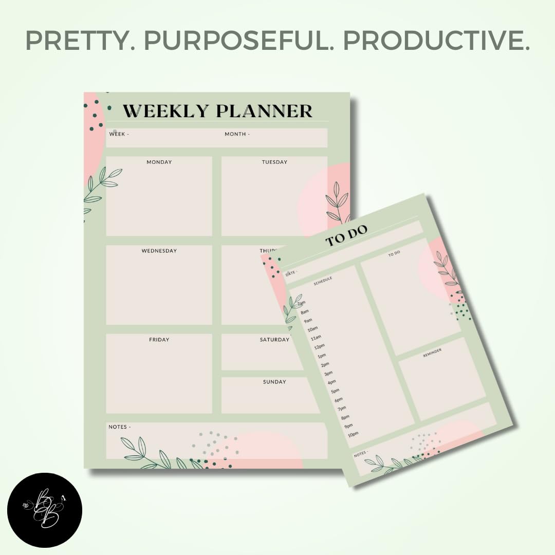 Bees and Butterflies A4 Weekly Planner & A5 To-Do List Combo (50 Sheets Each), Blush Design Productivity Set for Office, Work, Study & Home | Elegant Organiser for Scheduling and Daily Task Planning 2