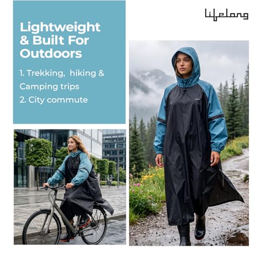Image of Lifelong Waterproof Unisex Rain Coat Hooded Full Sleeves Outdoor Men, Women, Boys & Girls Rainwear Poncho Raincoat for Camping, Hiking & Travelling (1Pc)