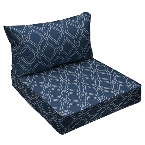 Image of AAAAAcessories Outdoor Seat Cushions for Chairs, Fade-Resistant, Waterproof Patio Furniture Replacement Cushions, 24 inch x 24 inch x 5 inch + 24 inch x 13.5 inch, Slate Blue Vine Trellis