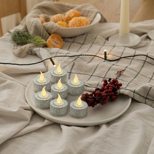 Image of FURORA LIGHTING Silver Glitter Flameless Tealights - 1.45 inch W x 1.57 inch H, 12-Pack, Batteries Included