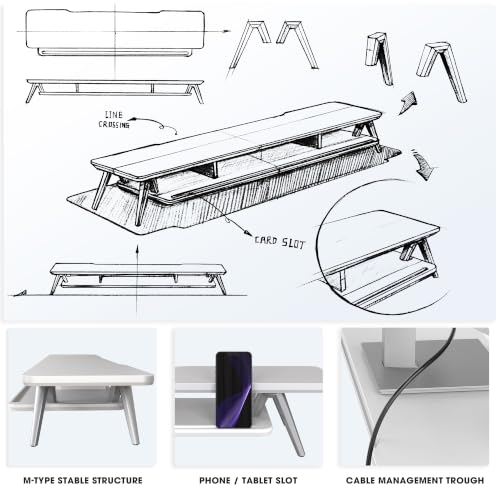 Image of Fenge Dual Monitor Stand, Monitor Stands Riser for 2 monitors, 47.2 Inch Wood Desk Shelf with Storage Organizer and Cable Management for Office Desk Accessories