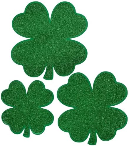 St. Patrick's Crafts Glitter Four Leaf Clover Cutouts in 3 Sizes - 12 Count - Classroom Craft Pack, 5347737 image 3
