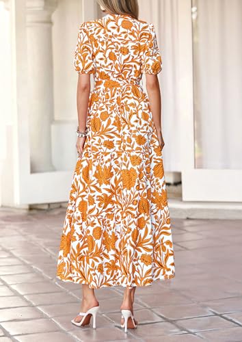 Image of PRETTYGARDEN Women's Summer Boho Floral Maxi Dresses | Bohemian Flower, Short Sleeve V Neck, Fit and Flare, A Line, Flowy Tiered, Belt Pocket, Wedding Guest, Beach Vacation Outfits